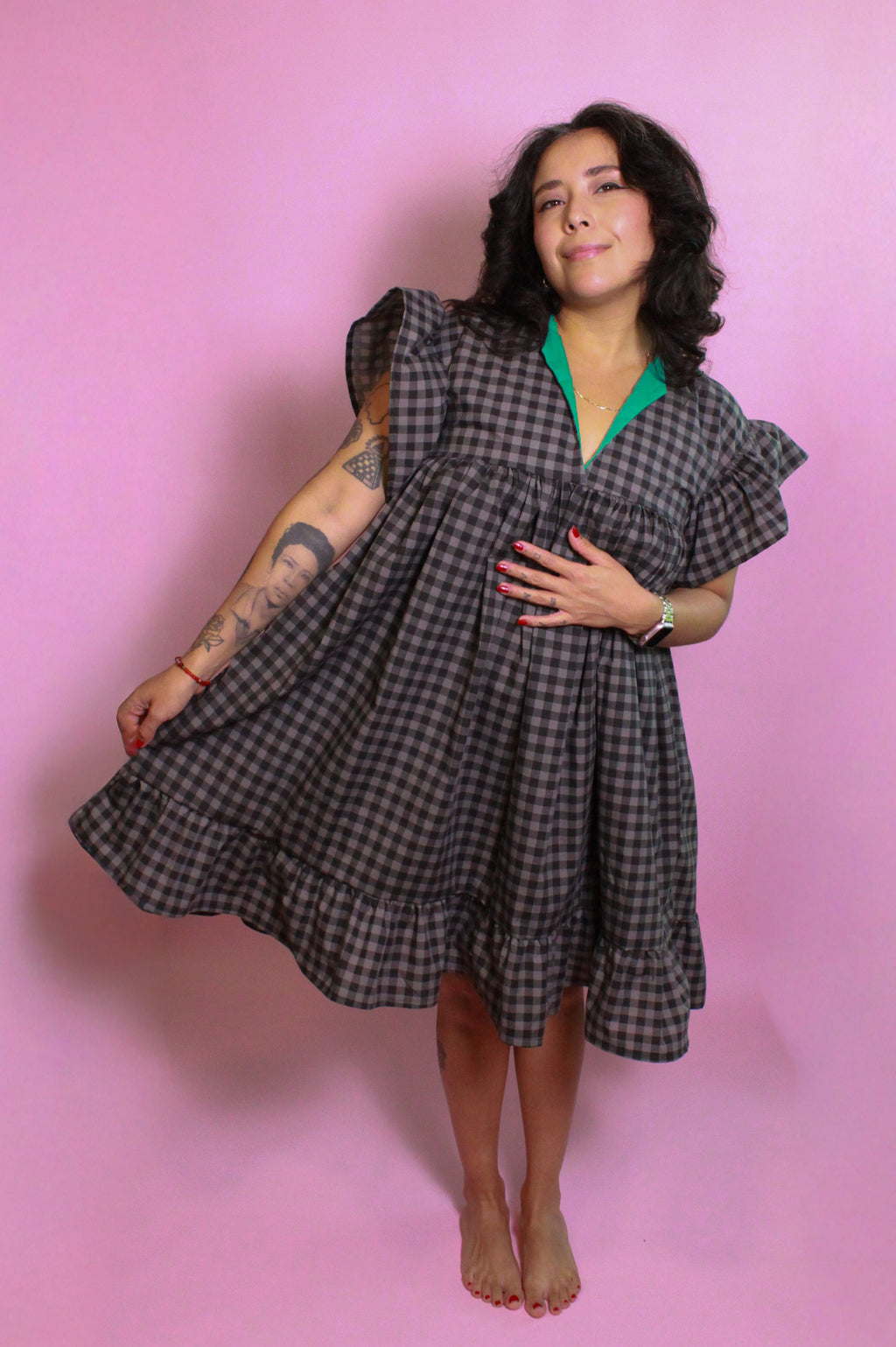Black Grey Checkered Dress
