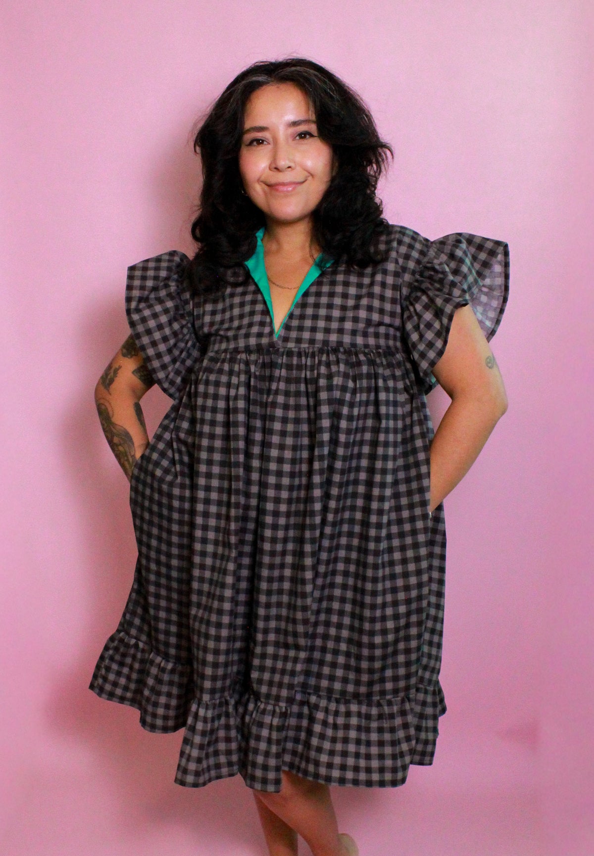 Black Grey Checkered Dress