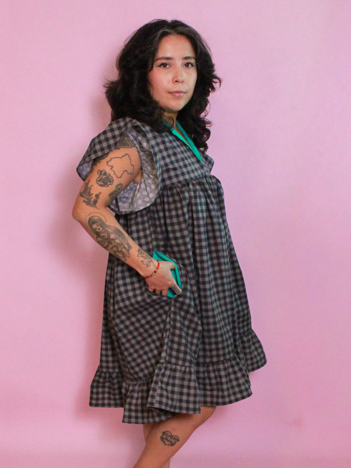Black Grey Checkered Dress