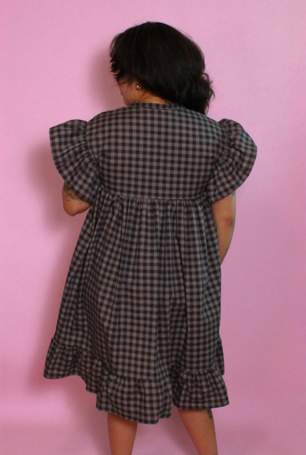 Black Grey Checkered Dress
